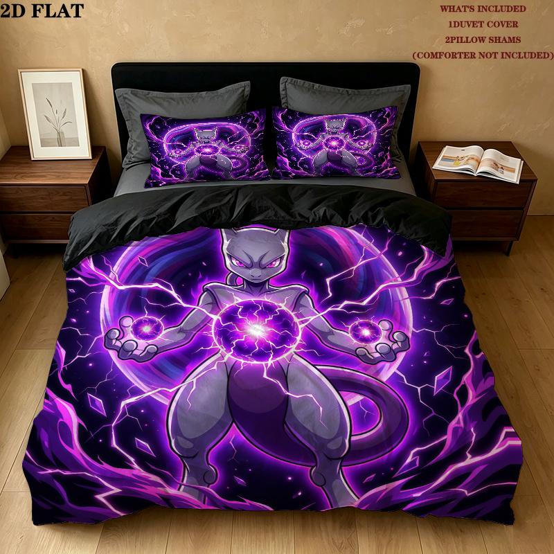 Pokmon Pattern Bedding Quilt Set Quilt Cover Pillowcase Home Birthday Gift(1 * duvet cover + 2 * pillowcase, without core)