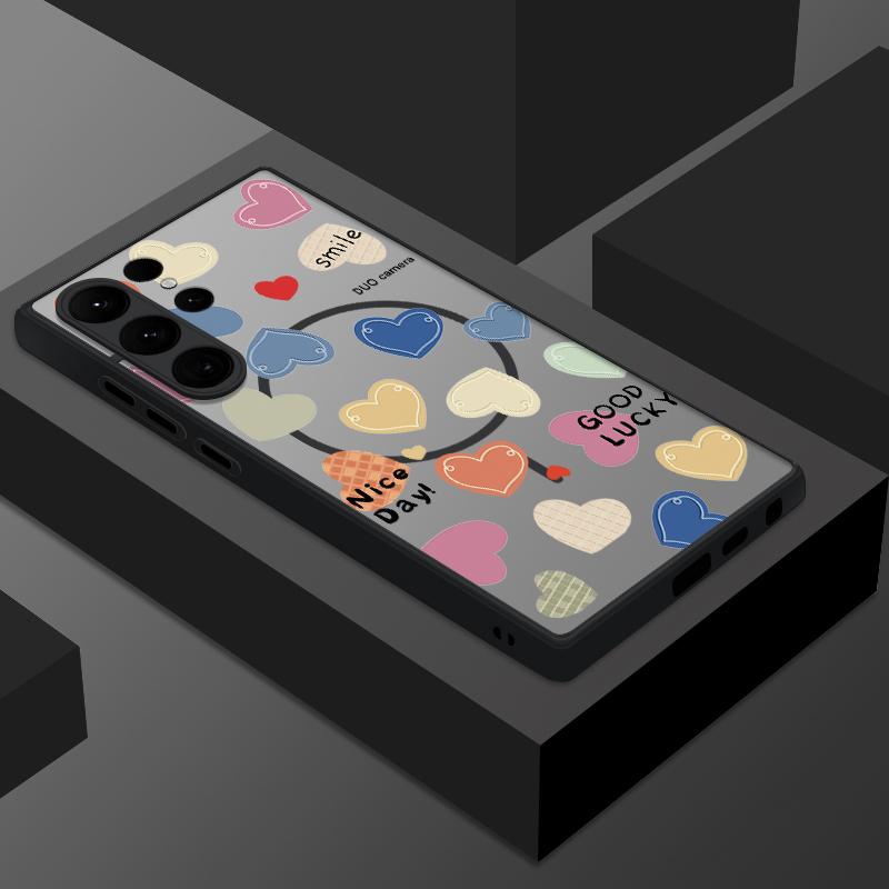 Magnetic Romantic Love Hearts Case For Samsung Galaxy S25 S24 FE S25 Edge S24 S23 S22 S21 Ultra S25 Plus For Magsafe Phone Cover
