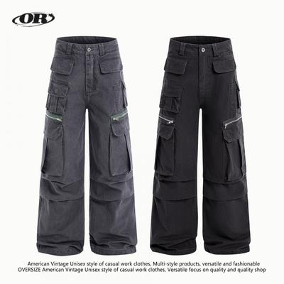 Oreeta Men Women Cargo Pants Vintage Wash Multi-Pocket Loose Fit Casual Trousers