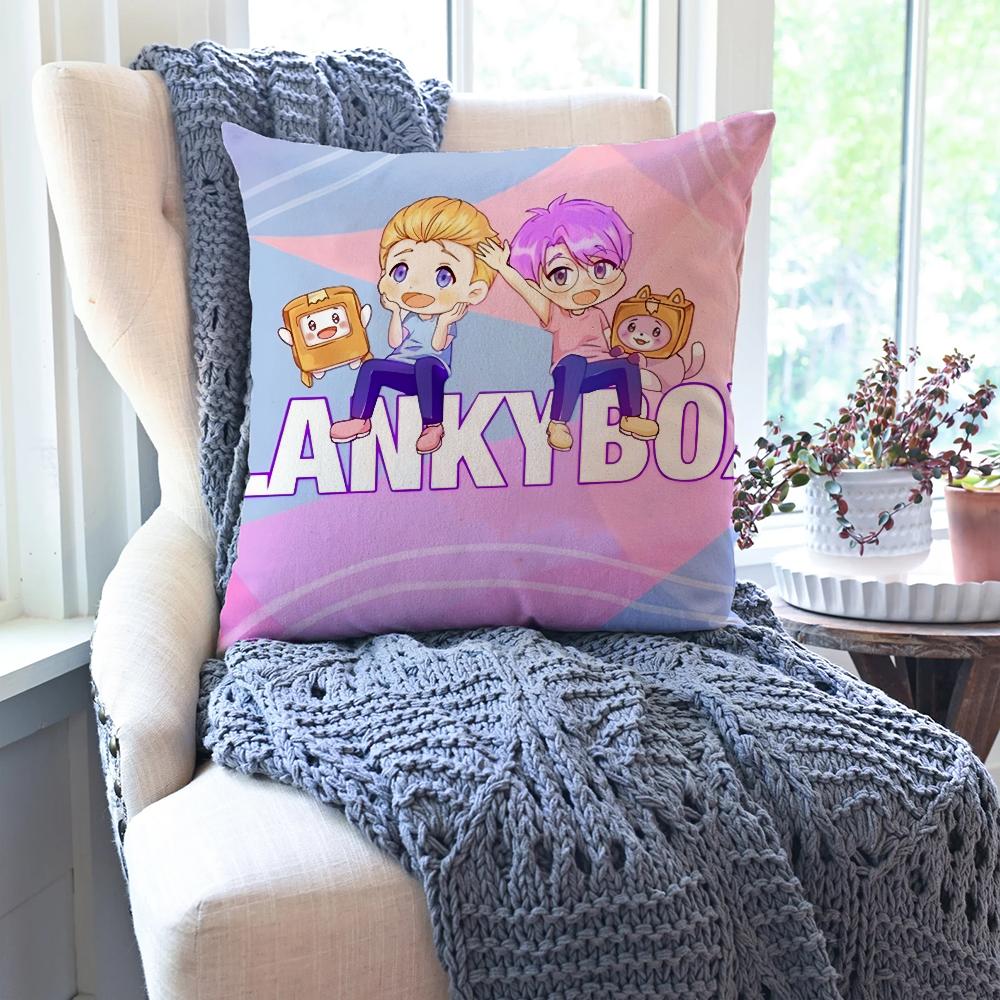 Cartoon-L-Lankybox Pillow Case Square Pillow Bedroom Sofa Leisure Comfort Cushion Car Living Room Home Decoration 40X40