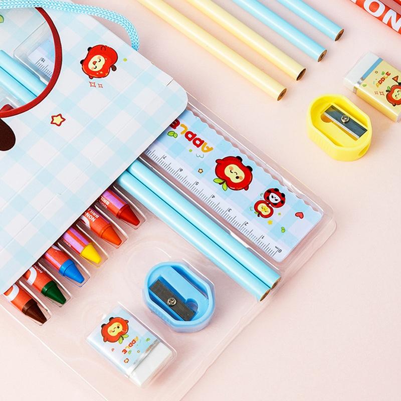 11Pcs Cartoon Stationery Set With Pencils Ruler Eraser Sharpener Perfect For Kids Back To School Gifts Daily Classroom Use