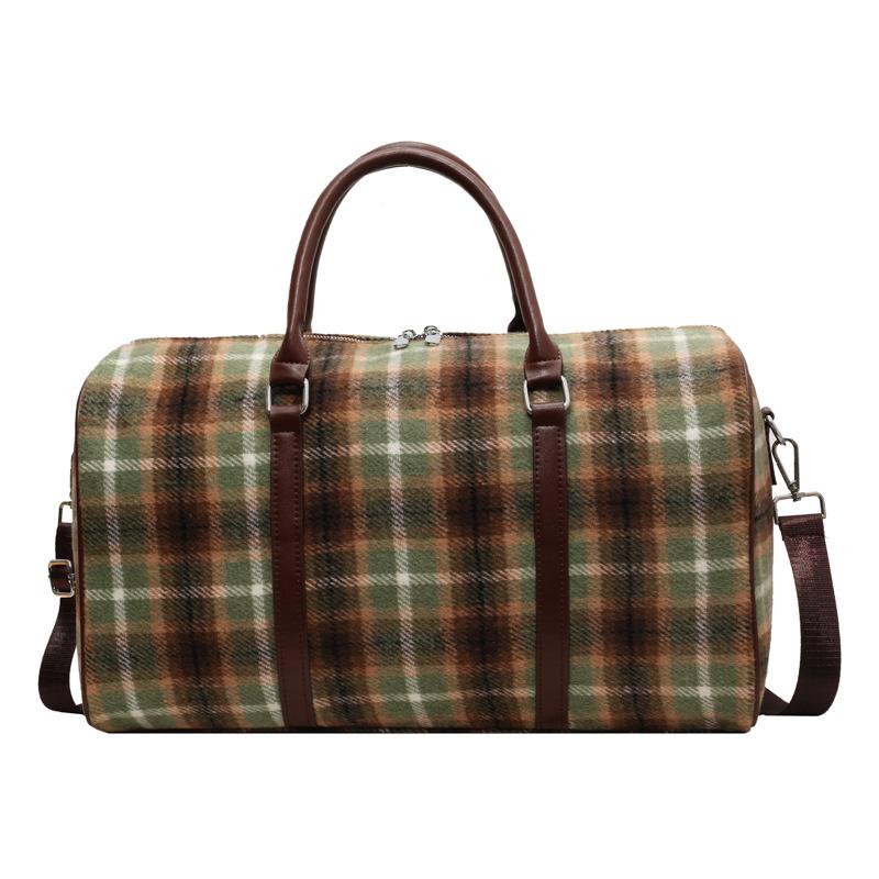 Fashionable and Retro Checkered Hand-held Travel Bag with Contrasting Colors for Women and A Home Clothing Storage Bag