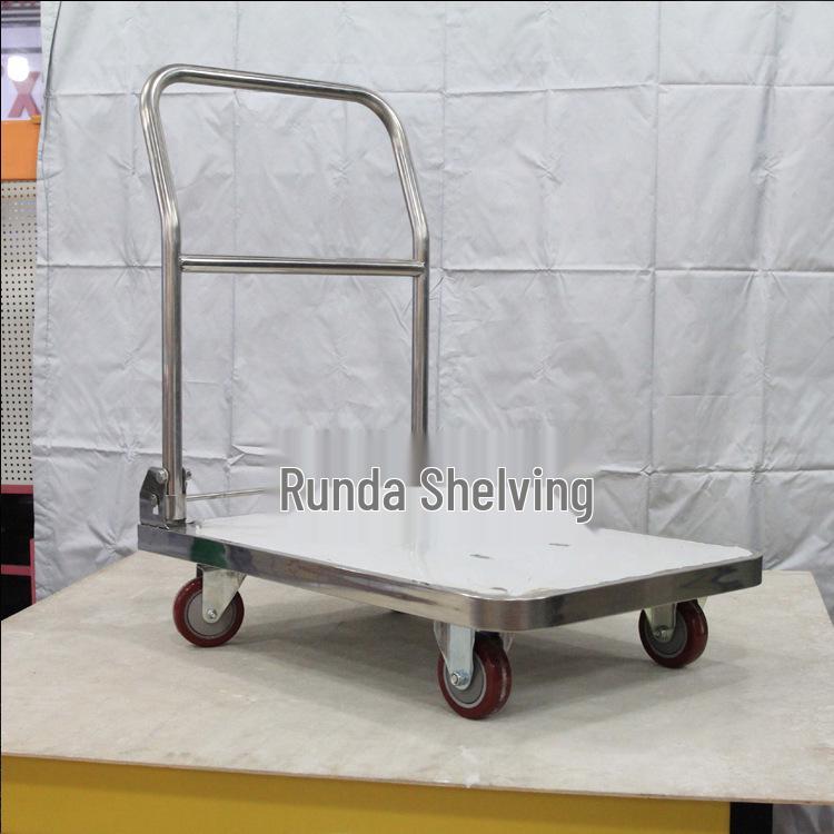 Foldable Stainless Steel Flatbed Trolley - Silent Small Trailer for Construction and Logistics.