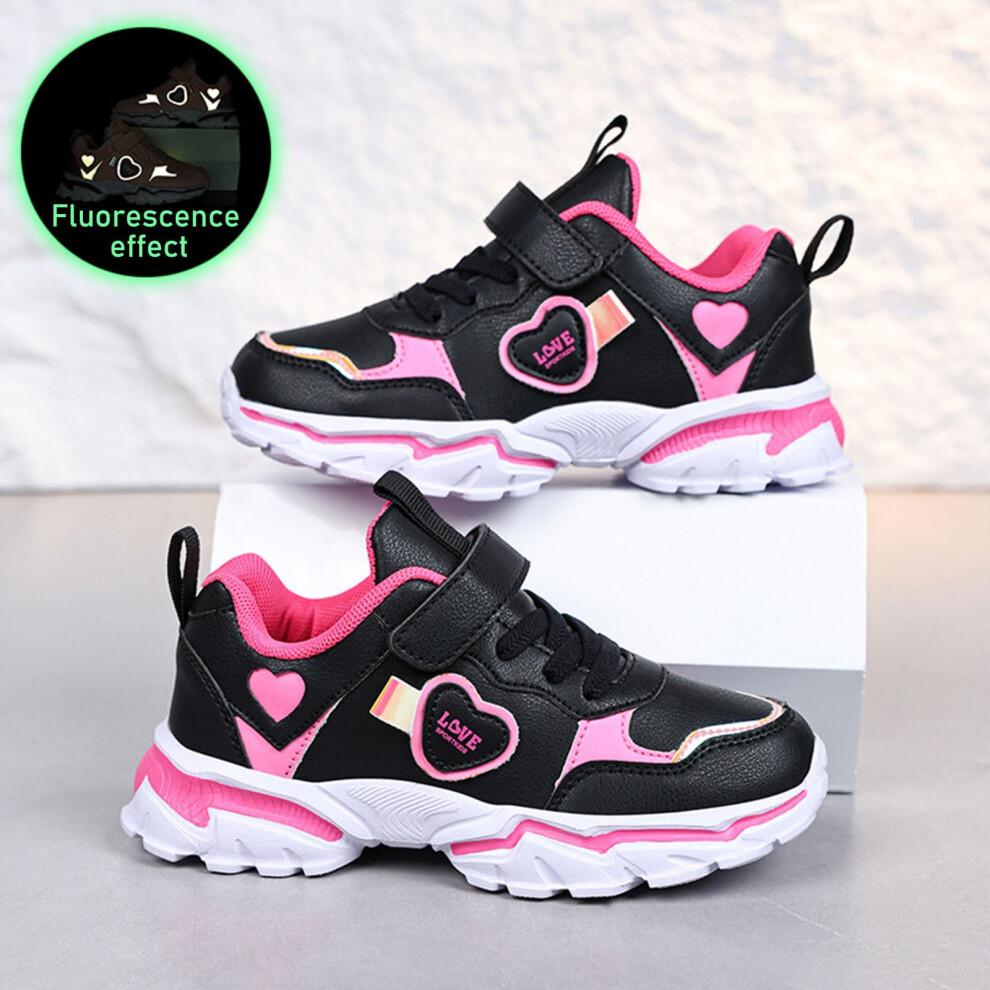 Toddler Girl Light-Up Sneakers, Durable & Comfortable Casual Shoes for Outdoor Play – Black, Size 4.5-5 Years
