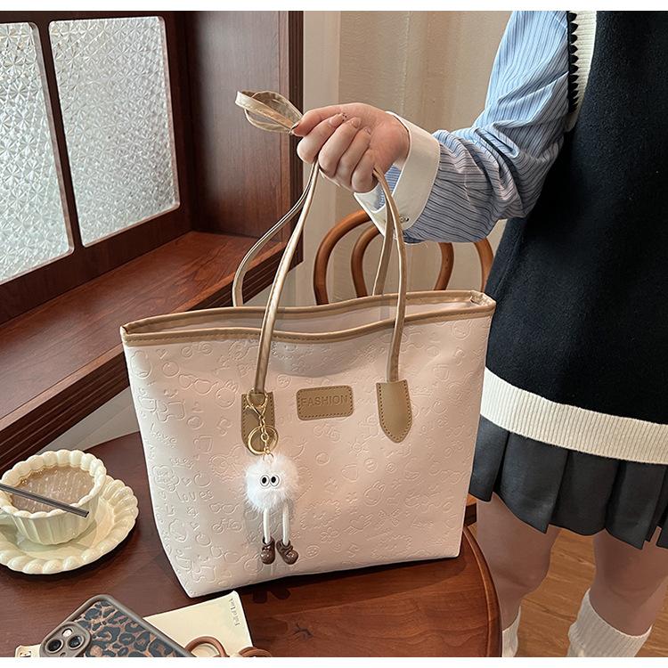 Textured Faux Leather Tote Bag for Women, Spacious Handheld Shoulder Handbag, Stylish Commute Work Bag with Zipper Closure KTB