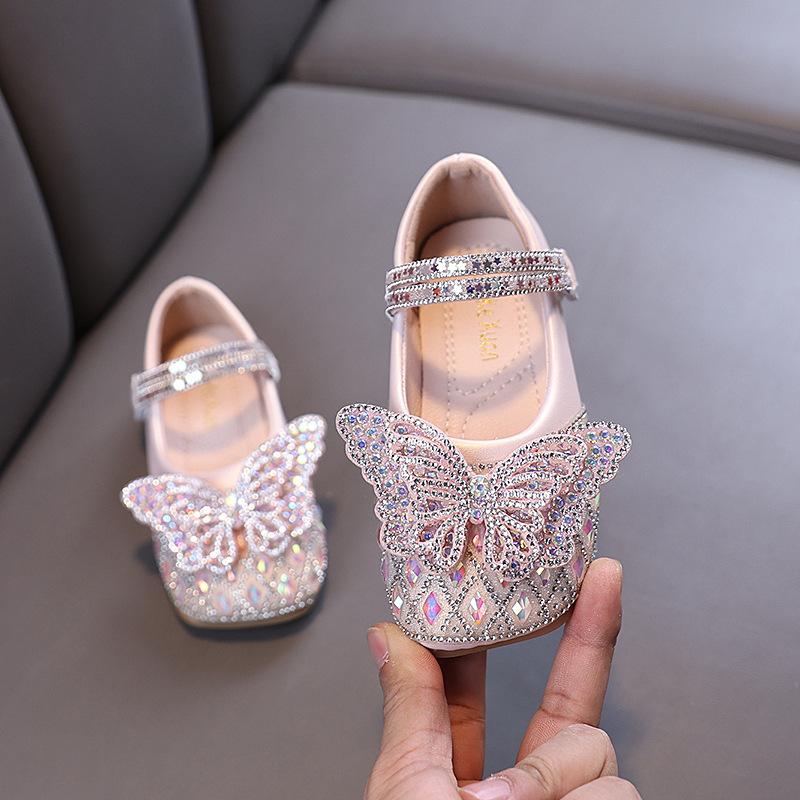 

Модные сандалии со стразами, универсальные, нескользящие, обувь для девочек, мягкая подошва, удобные, изысканные туфли принцессы, элегантные танцевальные сандалии на плоской подошве 21insole13.5cm розовый