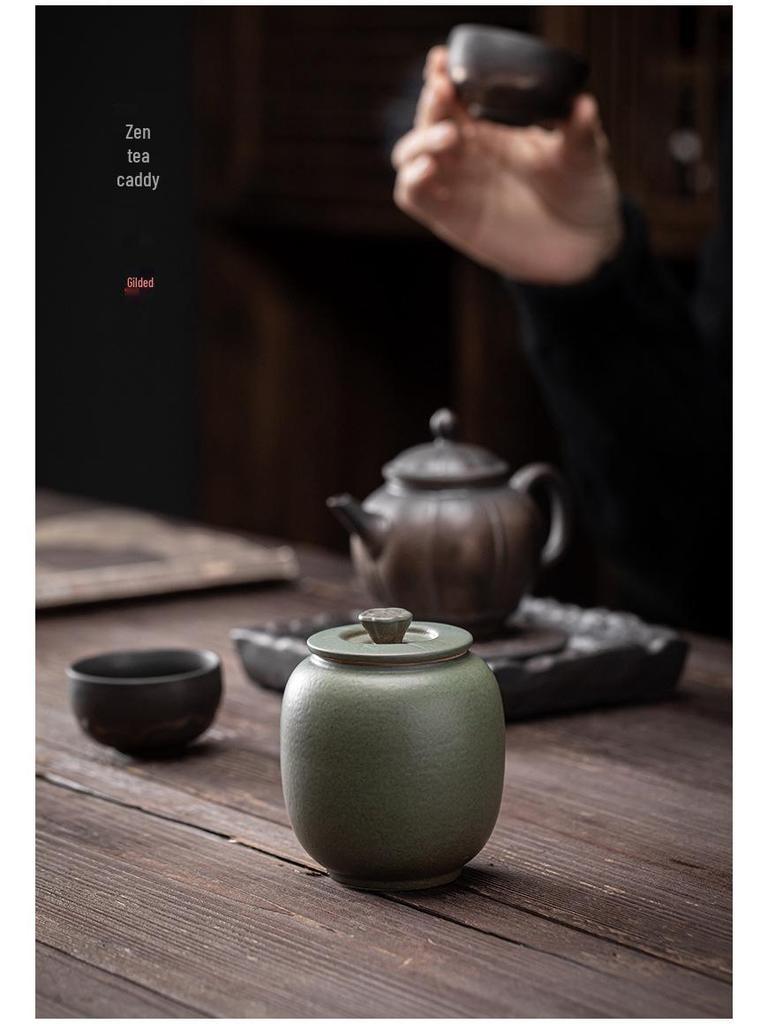 Unsealed Gilded Iron Glaze Ceramic Tea Can - Small Storage for Pu'er & White Tea