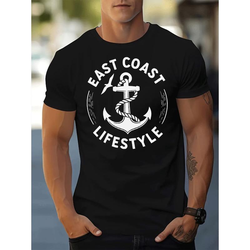 European sizes Classic Crewneck Men s Fashion Casual Trendy East Coast Lifestyle Graphic T Shirt with Anchor Rope Seagull Circle Pattern Adults S