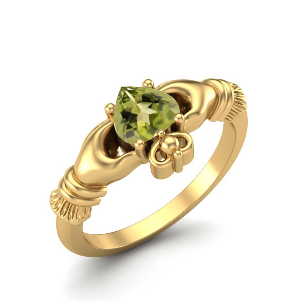 Irish Claddagh 5mm Heart Peridot 925 Sterling Silver Gold Vermeil Solitaire Women Wedding Ring