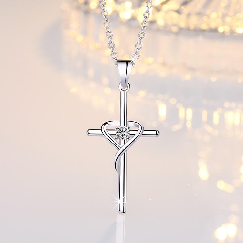 925 Silver Cross Pendant Necklace for Women with 5A Zircon Fine Chain for Wedding Engagement Party