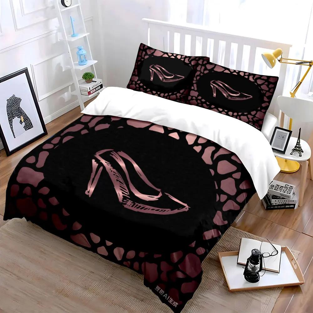 Elegant Shoes Pattern Sets Multiple sizes kid's and adults' bedroom Exquisite 3PC bedding set gift