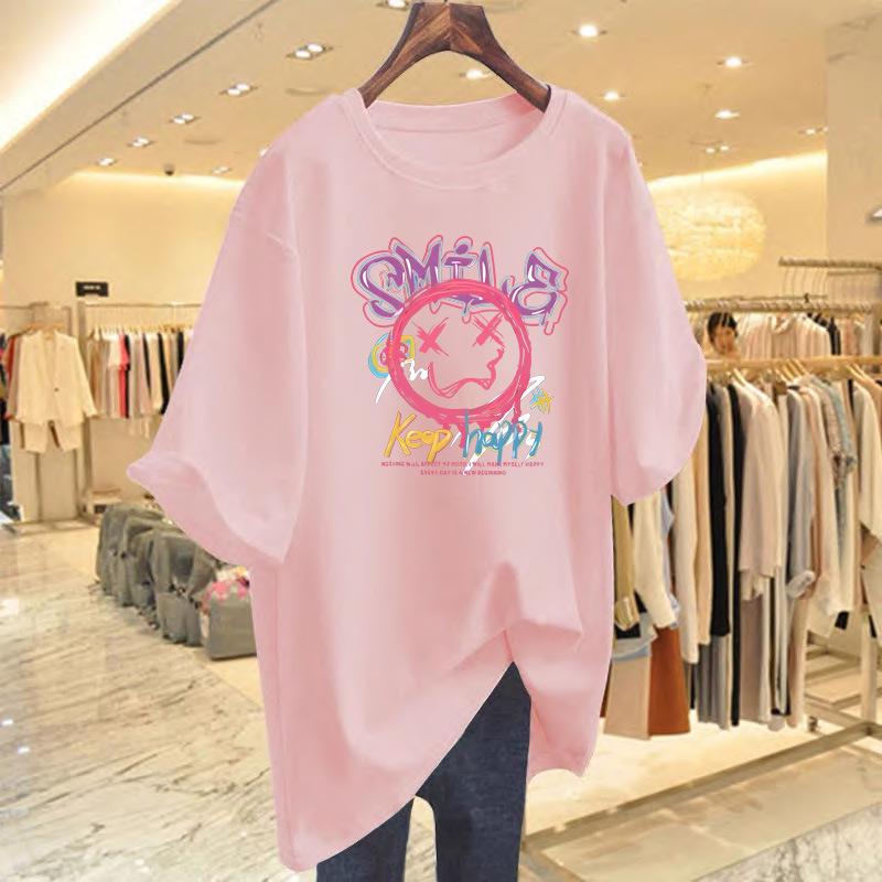 Women's Japanese Graffiti Print Loose Summer T-shirt - Short Sleeve, Versatile, Casual Style