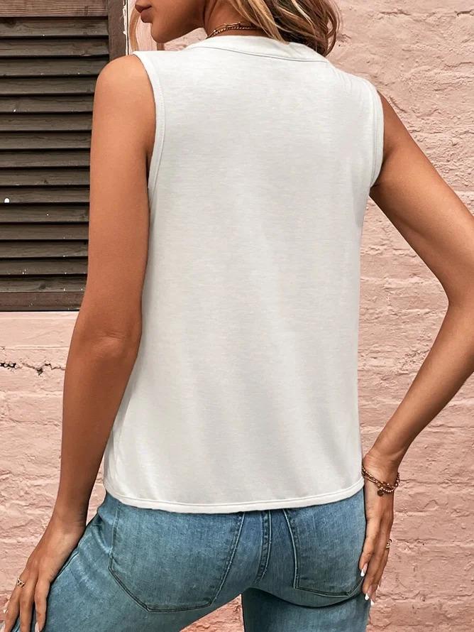 European & American V-Neck Casual Loose Pleated T-Shirt Vest