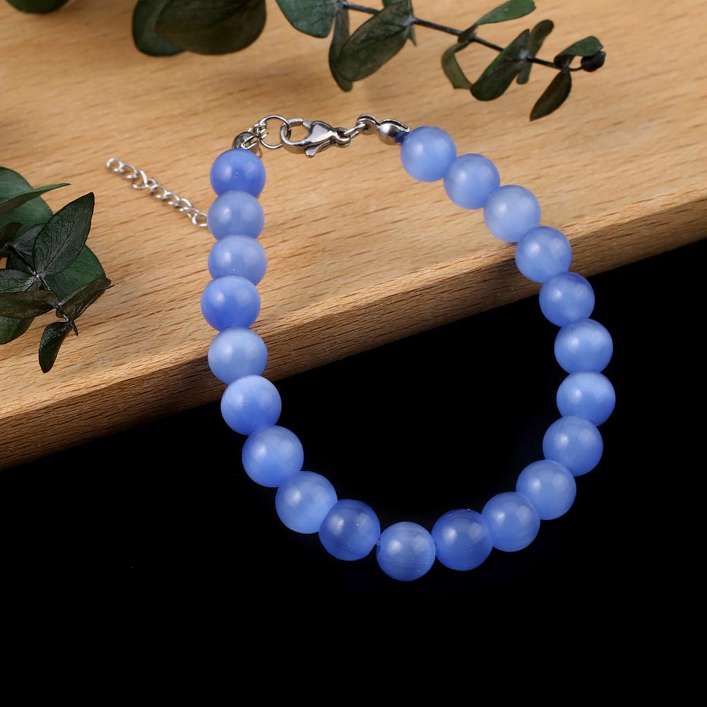 Γυναικείο Βραχιόλι Φυσική Πέτρα Χάντρες Μάτι της Γάτας 8X8 MM Γούρια Για Γυναίκες Ρομαντικό Δώρο Γενεθλίων