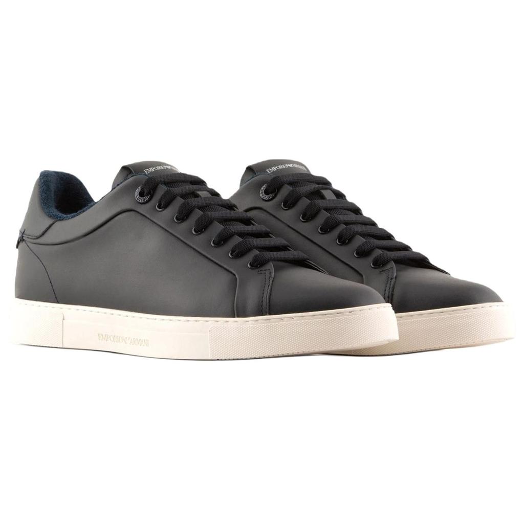 Emporio Armani Leather Round Toe Lace-Up Durable Low-Top Sneakers Men sneakers Navy-Blue X4X598XF662100285