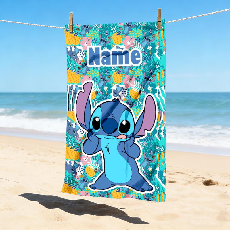 Custom Name Stitch Fantasy Stylish Digital Printing Beach Towel Quick‑Drying Absorbent Blanket for Beach Pool Gym Travel