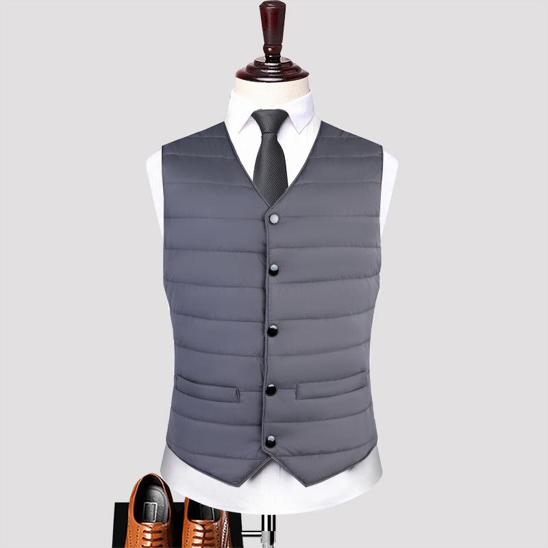 Осень-зима, пуховое хлопковое мужское пальто, жилет, модные кардиганы на пуговицах, утепленные однотонные повседневные куртки без рукавов с v-образным вырезом L