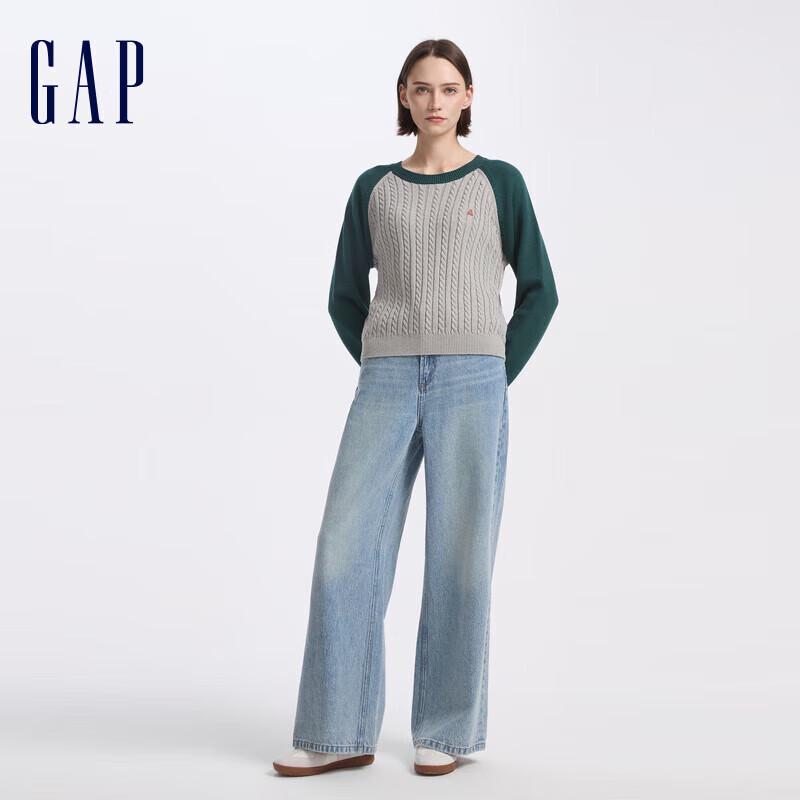 Gap Women's Embroidered Bear Colorblock Raglan Sweater