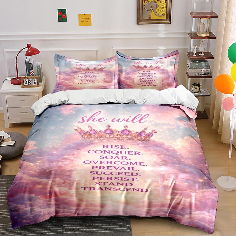 She Will Crown Design Inspirational Bedding Set Bedding set (1 duvet cover, 2 pillowcases, duvet not included) 135x200cm
