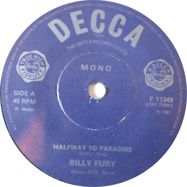 

7inch Record BILLY FURY - Halfway To Paradise F11349 Decca UK Rock Used