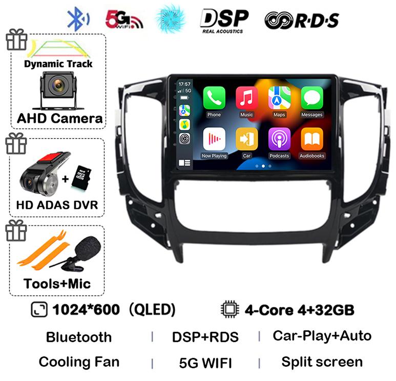 Android 14 WIFI+4G Carplay Auto For Mitsubishi Pajero Sport 3 L200 2015 2016 2017 2018 2019 Car Radio Multimedia Player GPS QLED