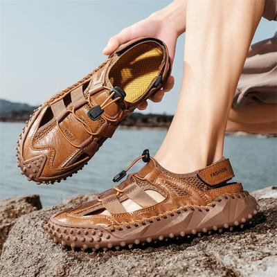 Atmungsaktive Weiche Mesh-Sandalen Handgenäht Herren Strand-Flats Neue Männliche Sandalen Sommer Outdoor Freizeit Ausgehöhlte Schuhe