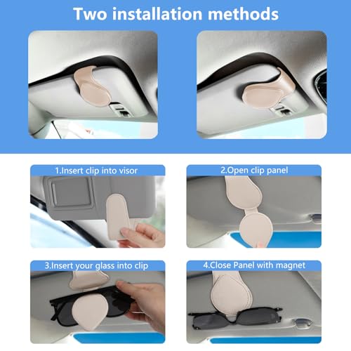 GeeRic 2-Piece Car Glasses Clip, Car Storage, Sunglasses Clip, Glasses Holder, for Car Sun Visor, Car Glasses Holder, Easy Installation, Anti-Los