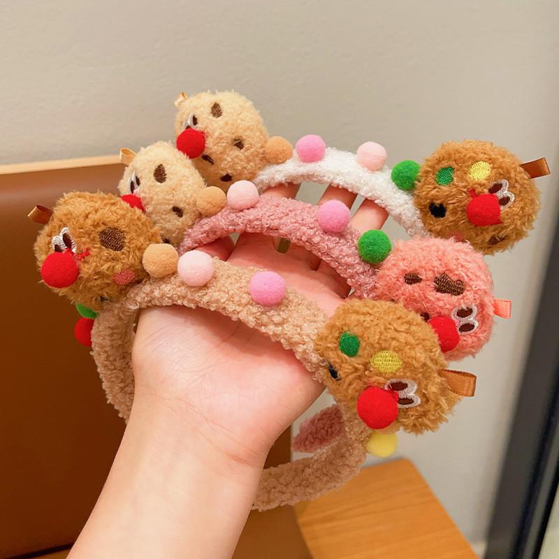 Urocza Puszysta Opaska na Głowę z Twarzą Ciasteczka do Mycia Twarzy Zabawna Kreskówkowa Opaska do Włosów Spinka do Włosów do Makijażu Opaska dla Dzieci Akcesoria do Włosów Różowe Truskawkowe Ciasteczko