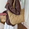 Large Capacity Cotton Padded Down Shoulder Bag, Women's Car Stitching Tote Bag, Expandable and Retractable Suitcase, Commuting Bag for Travel