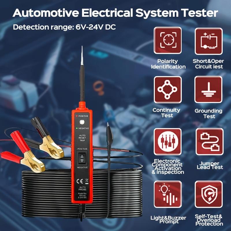 Tester sondy obwodu zasilania 6-24 V DC Test światła Zwarcie Komponent samochodowy Identyfikator polaryzacji elektrycznej Tester ciągłości