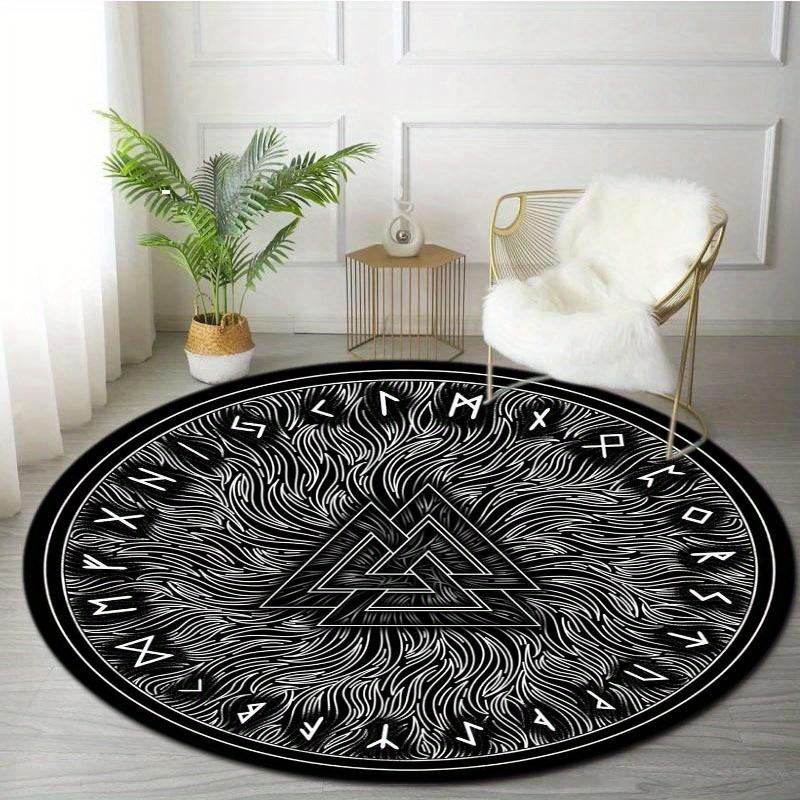 800g/m² Heavyweight Viking Rune Carpet-Round Rune Soft Floor Mat Suitable for Living Room,Bedroom,Office,/Outdoor Use-Hand Washable