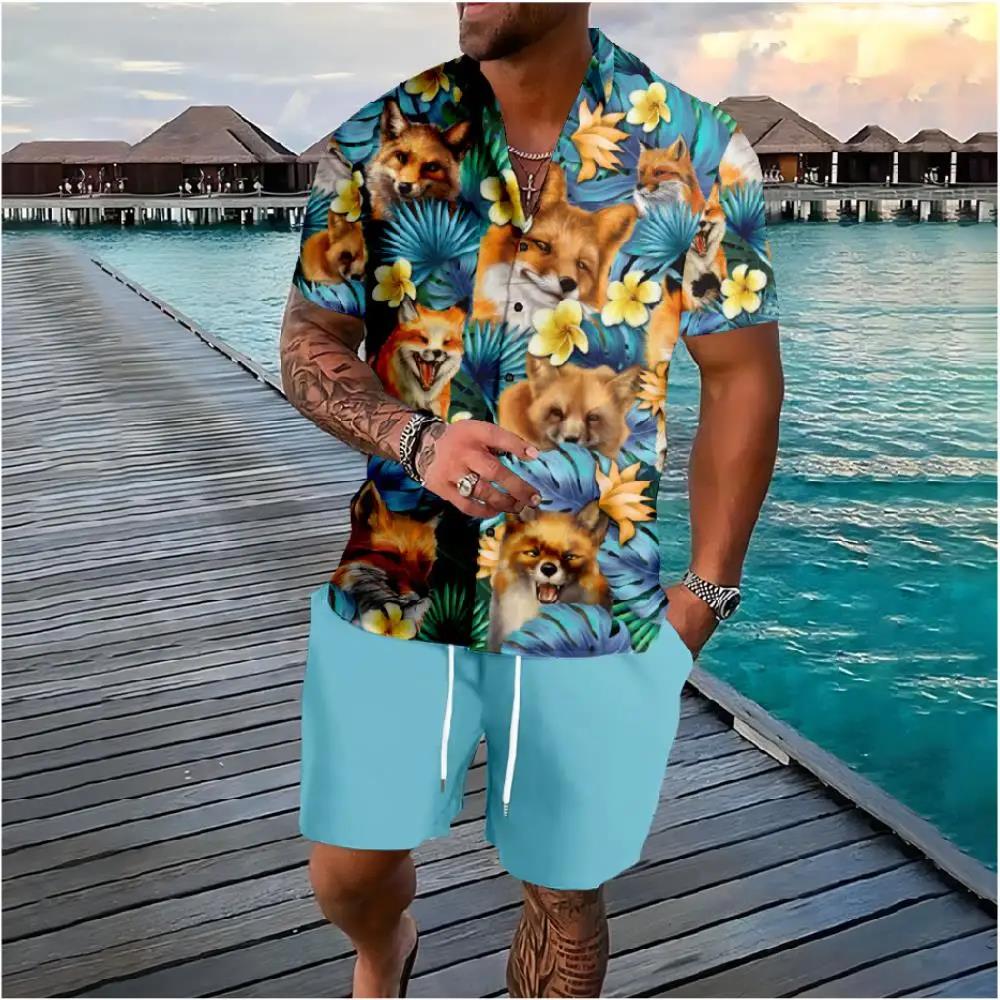 Fashionable Summer Floral 3D Print Men's Set: Short-Sleeve Shirt and Loose Casual Beach Shorts