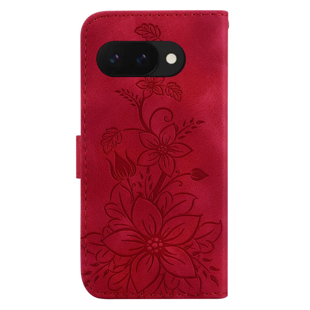 For Google Pixel 9a Case Lily Flower Imprint Leather Phone Cover with Stand