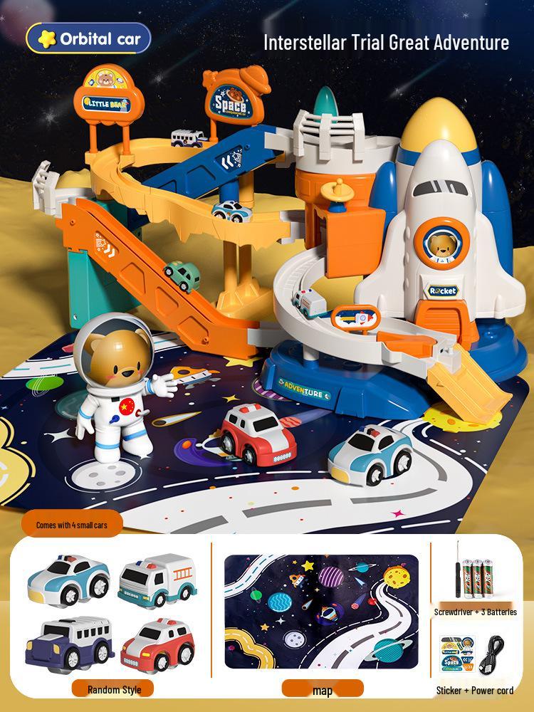 Rocket Space Adventure Track Car Toy for Kids – Educational Building & Parking Set