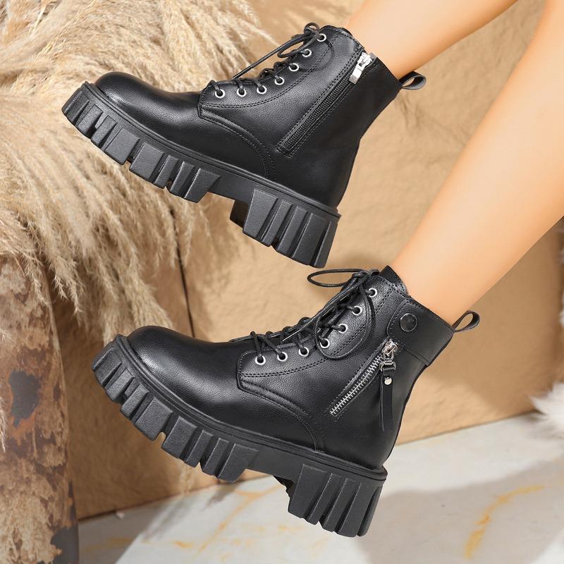 Winter New Black Short Boots, Children's Tide and Platform Martin Boots, Women's Short Handsome Locomotive Boots
