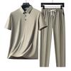 Summer Men's Young and Middle-aged Lapel Seamless Icy Breathable Short-sleeved T-shirt Trousers Casual Suit