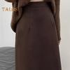 Women A-Line Skirt Elastic High Waist Solid Color Retro Slit Skirt Solid Autumn Winter Slimming Skirt