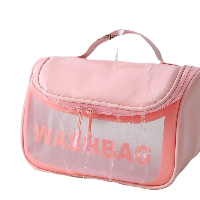 Frosted Transparent PU Makeup Bag - Large Portable PVC Storage with Flip Cover