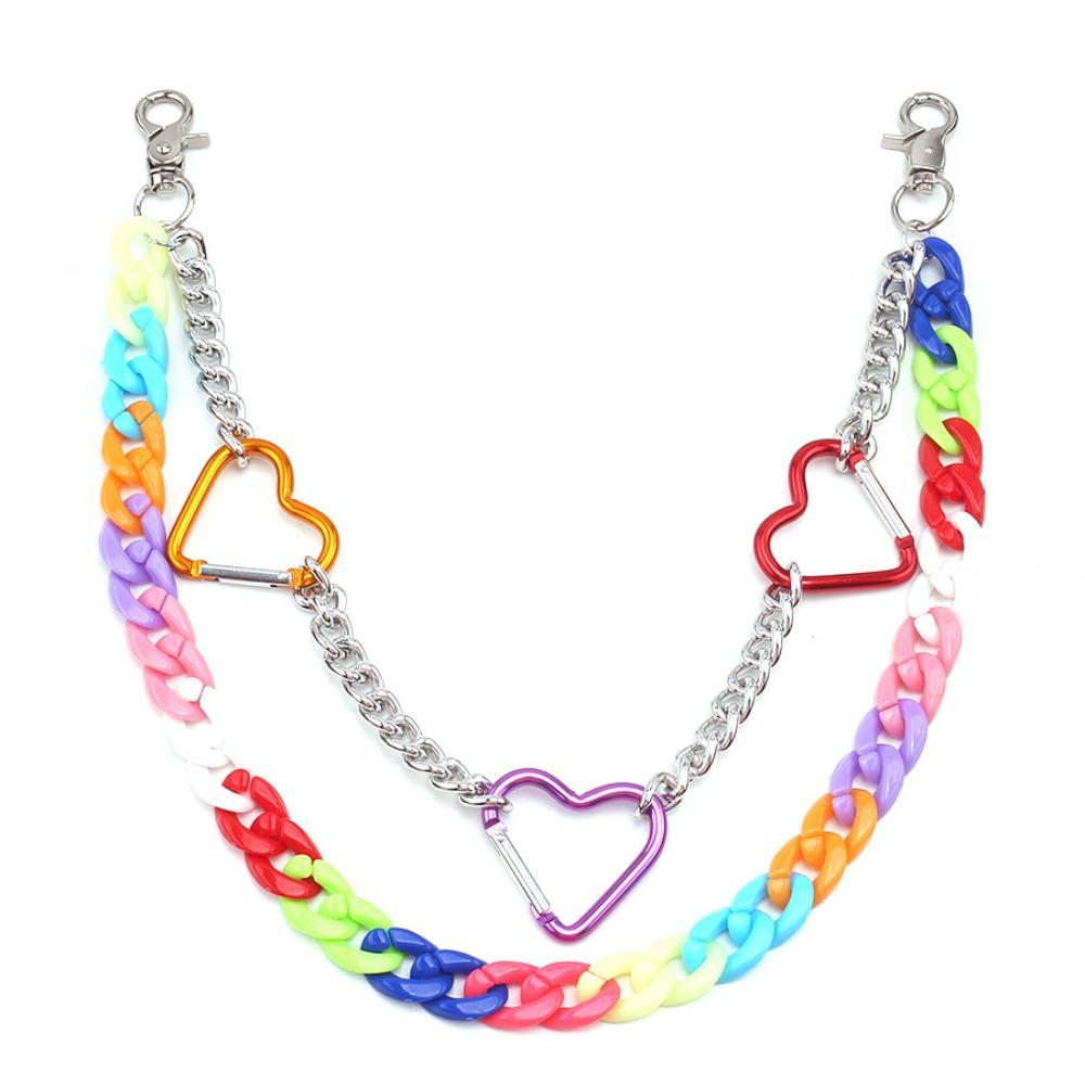 Doppelschichtige Stern-Gürtelkette Regenbogen-Kreuz-Hosenkette Lange Herz-Taillenkette Hose