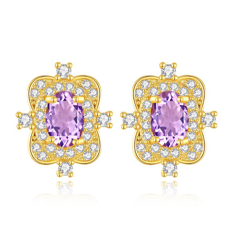 S925 sterling silver stud earrings women s natural crystal stone earrings personalized advanced sense garnet topaz Xiaohongshu explosion 925 silver
