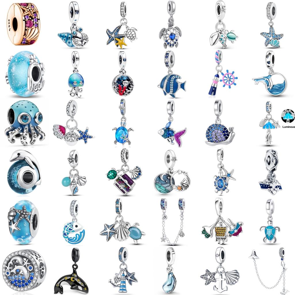 S Copper Charm Fit Original Bracelet Accessories Women Jewelry Blue Oceanoctopus Dolphin Ship Lighthouse