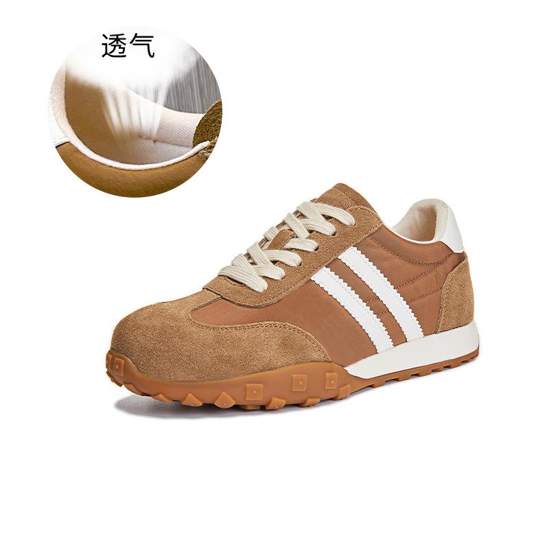 Genuine Leather Forrest Gump Shoes Women's 2025 Spring New Shoes Women's Versatile Color Matching Lace-up German Training Shoes Women's Flat-soled Sp