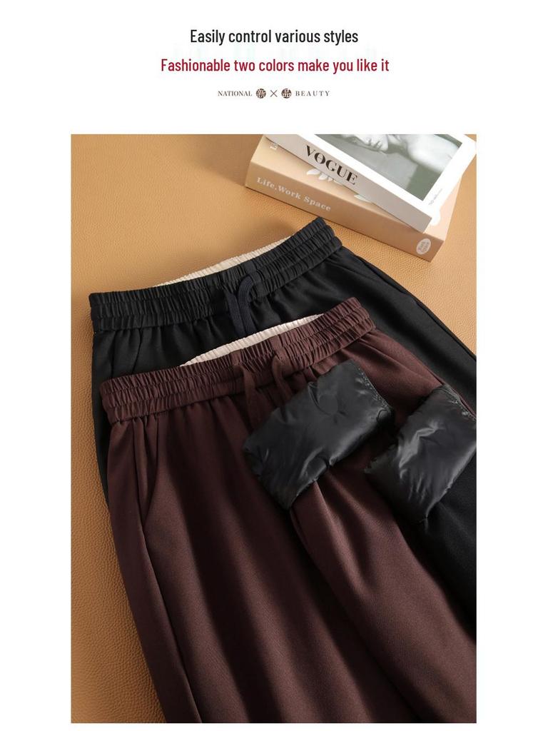 2025 New Style High Waist Slimming Winter Down Pants for Women: Thickened, Straight Leg, Warm Pants for Middle-Aged and Elderly
