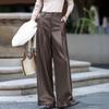 Demana Chic Pleated Wide-Leg PU Petite Pants