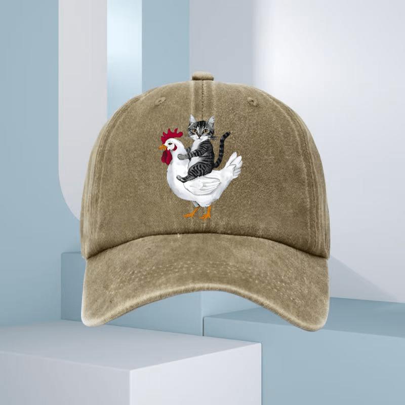 

1pc men Adjustable Baseball Cap with Cat Chicken Cycling Print,Soft Fabric,Adjustable Strap for Casual Attire,Unique Streetwear Adjustable хаки