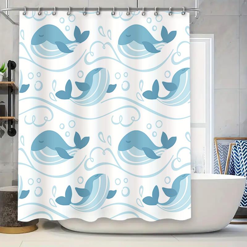 

Blue Whale Print Shower Curtain Waterproof Fabric Decorative For Bathroom White Background Blue Whales Pattern Bath Shower Curta W60H190(CM)-1 Pcs