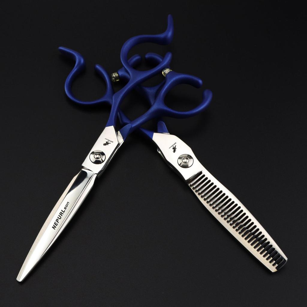 6.0 Inch Half-Body Blue Neptune Beauty Hair Scissors Straight Cutting Teeth Scissors Thin Cutting Hair Salon Special Foreign Trade Explosion