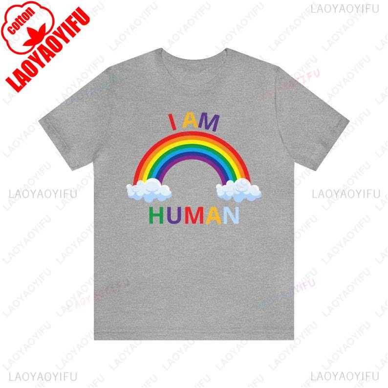 I Am Human Rainbow Funny Pattern Print T-shirt Summer Fashion Casual Comfortable Soft Cotton Tees for Friends Perfect Gift Tops