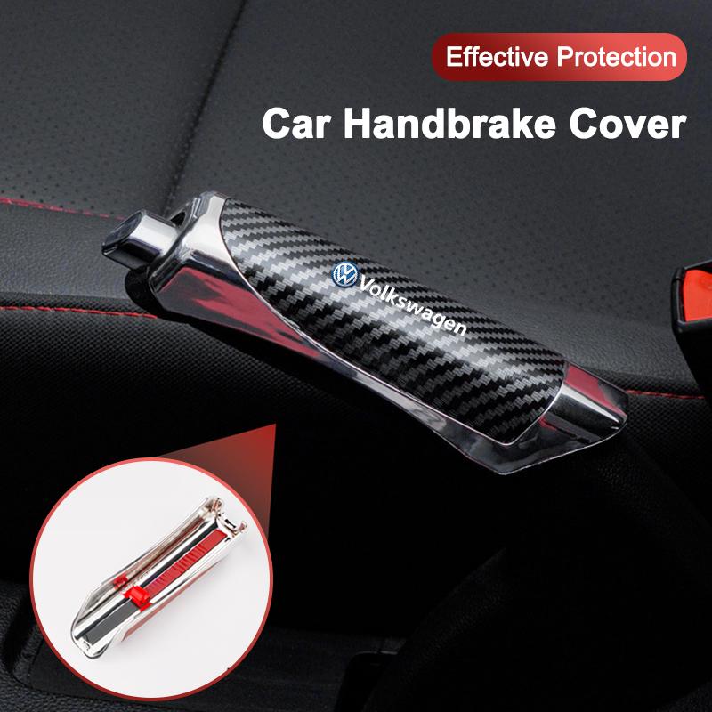 Valve Stems Caps Carbon Fiber Car Leather Handbrake Cover Protective Sleeve Hand Brake Protection For Volkswagen Vw Magotan Polo zd2