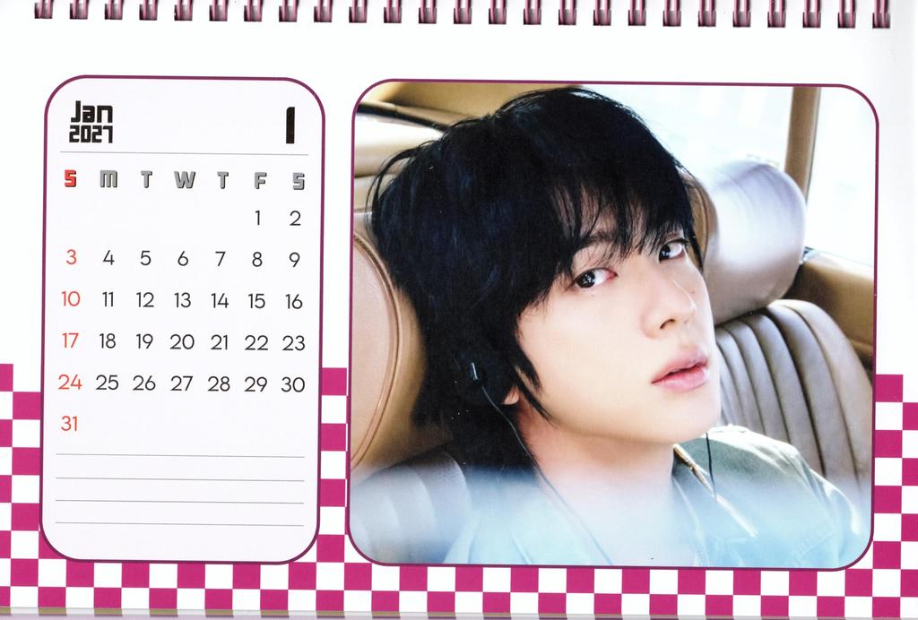 JIN Desk Calendar 2026–2027 with Sticker Set, Spiral Stand Type (Power Select, K-POP Idol Merchandise)